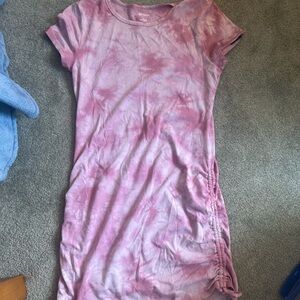 Pink Tie-Dye Ruched Dress